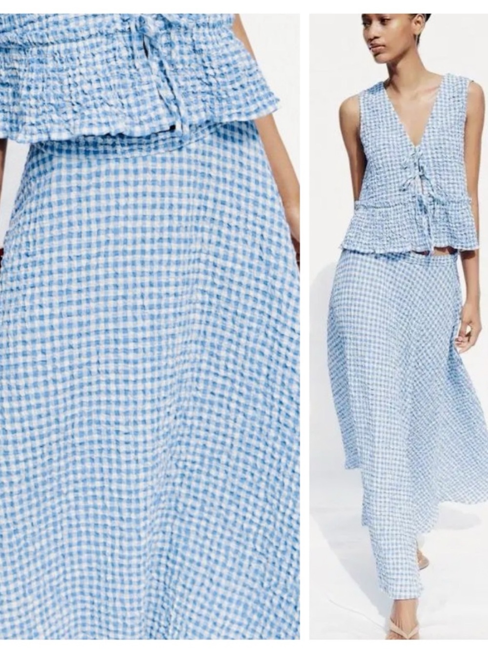 ZARA waffle fabric gingham skirt